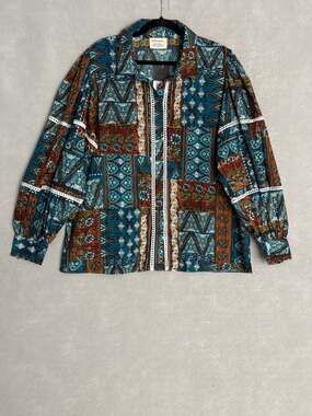 Talisman Castella Top Sicilian Pattern Button Front Women's Medium NEW